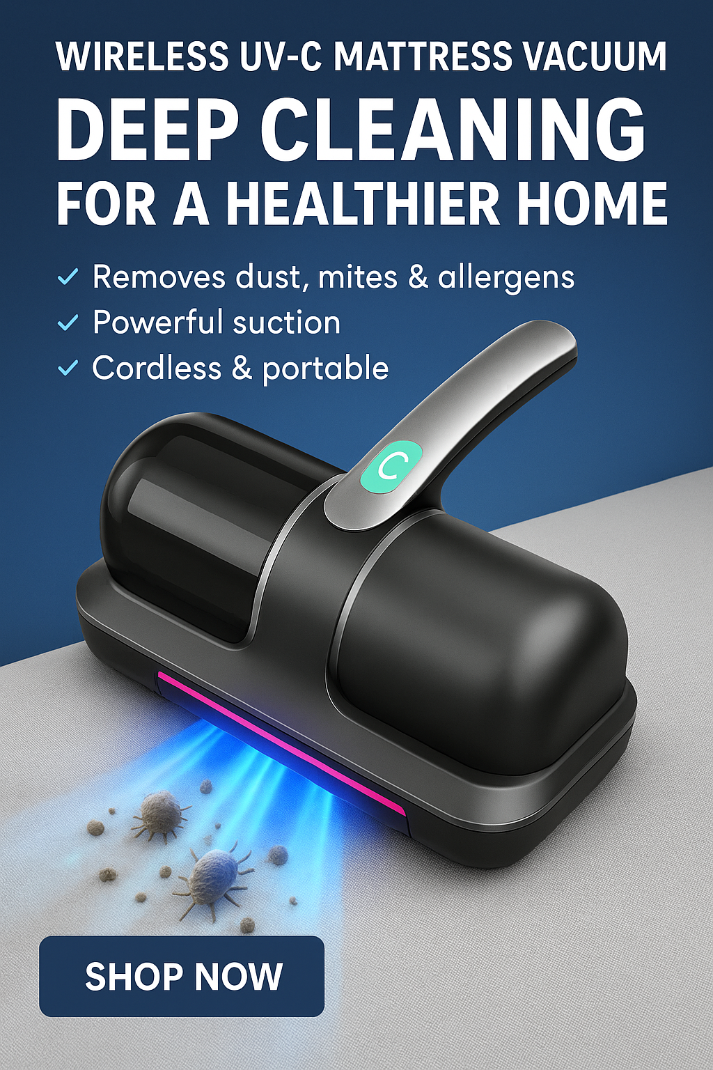 Aspiradora de colchones inalámbrica Clarion Pulse Pro™ con tecnología UV-C: derivada de "claridad" y "limpieza" con tecnología mejorada con UV-C.